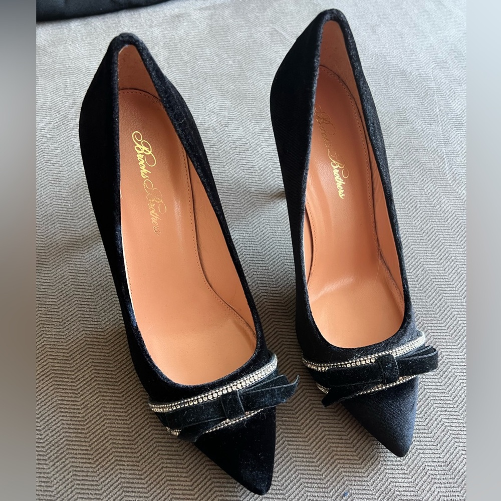 Brooks Brothers - Rhinestone-Trimmed Velvet Point-Toe Pumps - Picture 3 of 15